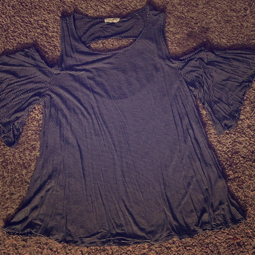 Cotton Bleu Striped Cold Shoulder Top